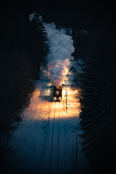 Aufnahme vom Rodelblitz im Winterwald