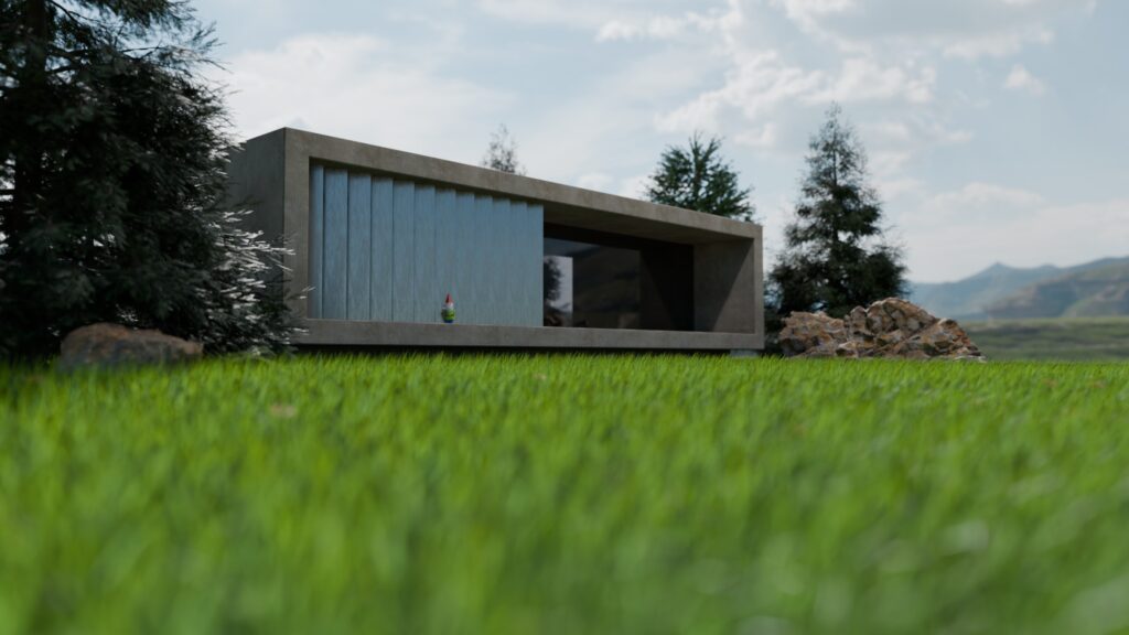 3D-Rendering moderner Architektur in Blender – Visualisierung eines zeitgenössischen Gebäudes